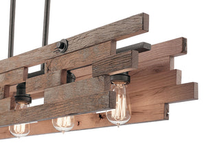 Anvil Iron Cuyahoga Mill 5 Light 44" Wide Linear Chandelier with reclaimed wood