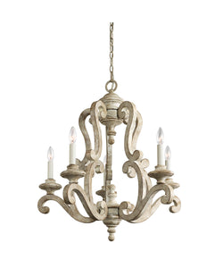 28" wide Distressed Antique White Hayman Bay Chandelier with 5 Lights